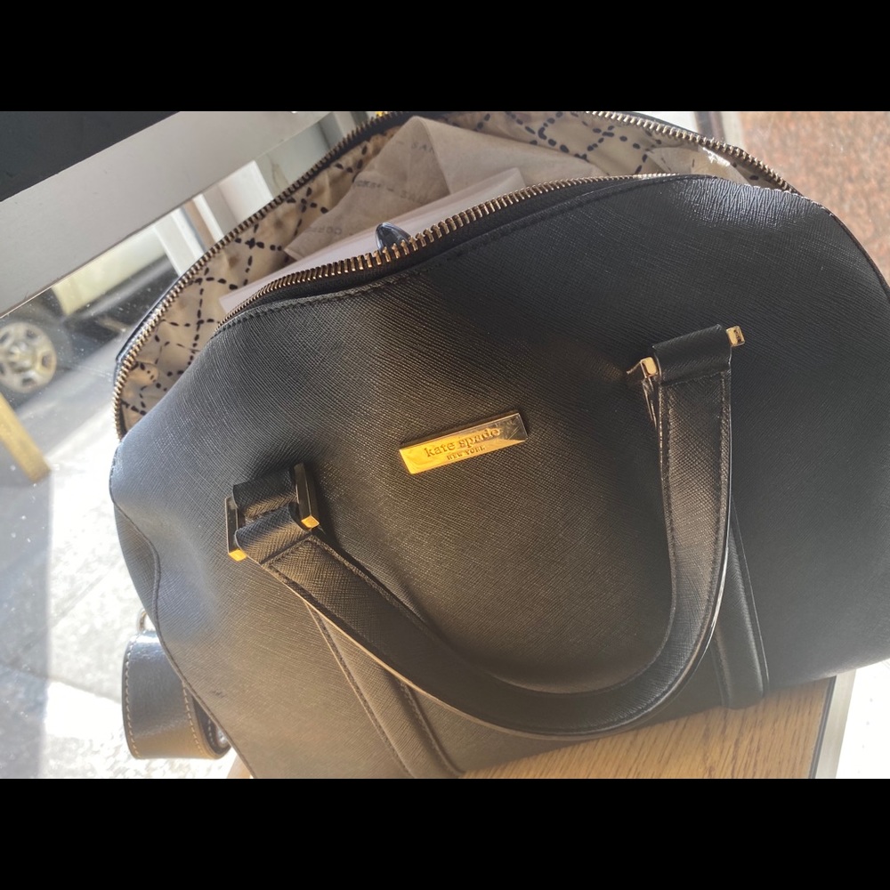 KATE SPADE NY SAFFIANO BLACK LEATHER SATCHEL Crossbody Bag RARE LUX GORG M FLAW - Picture 6 of 12